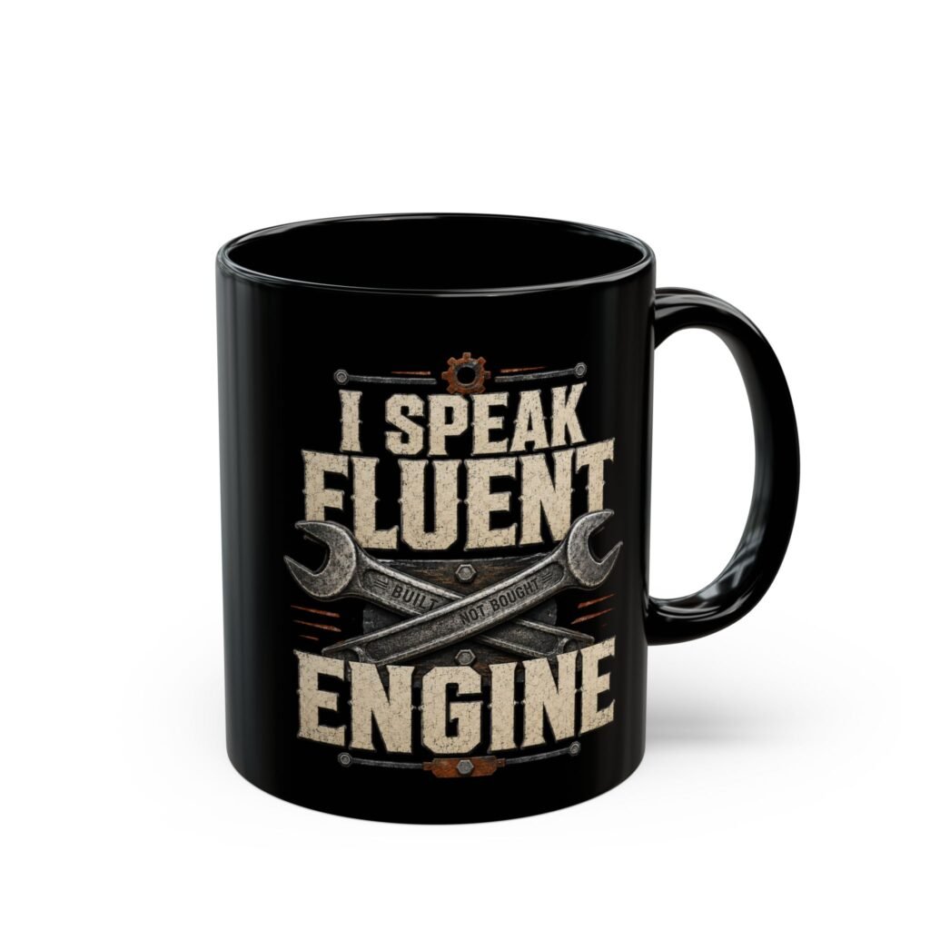 I Speak Fluent Engine Black Mug — Mechanic Coffee Cup (11oz/15oz)