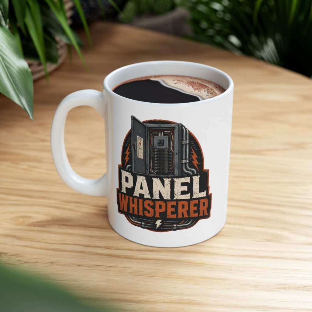 Electrical Technician Mug — "Panel Whisperer" Ceramic Coffee Cup (11oz/15oz)