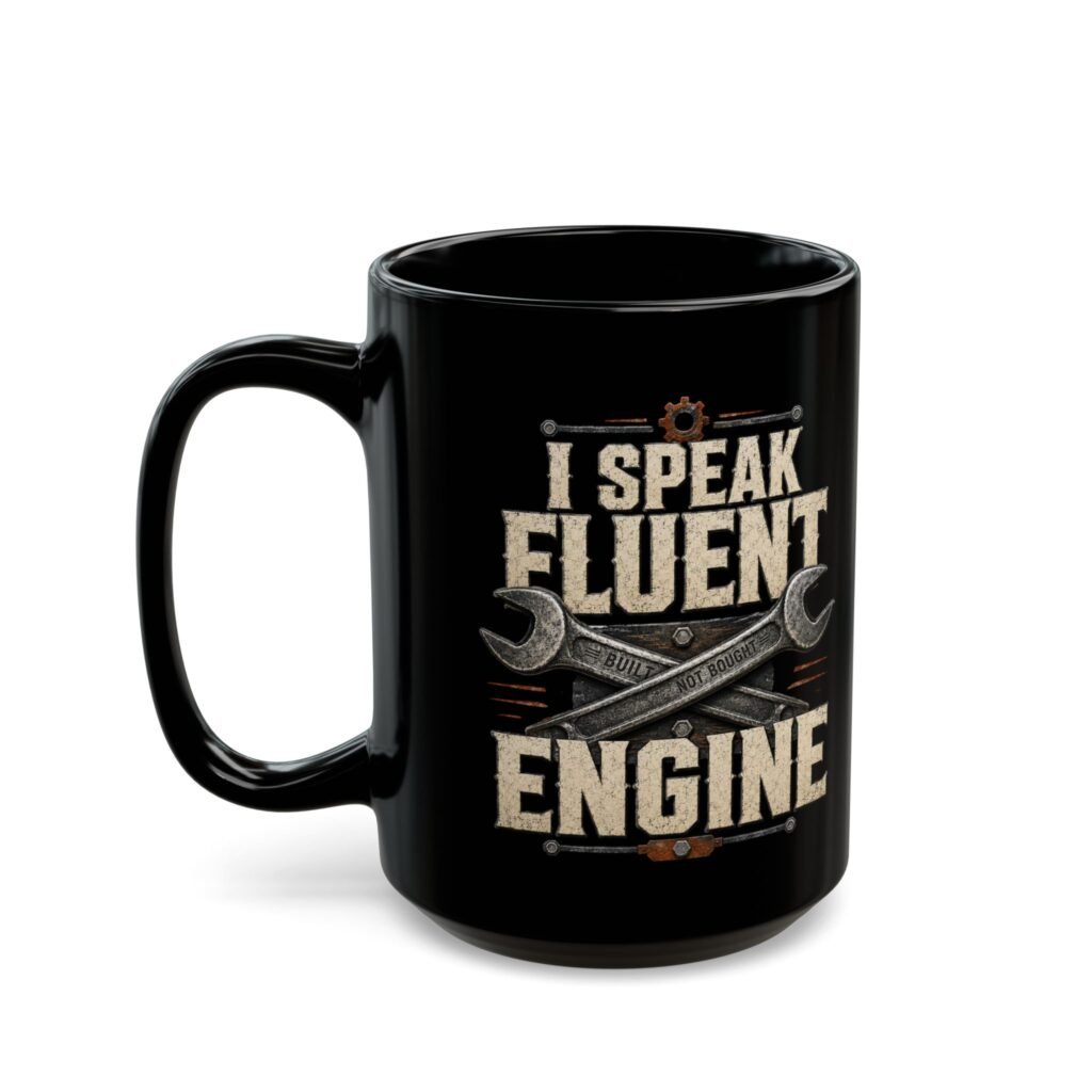 I Speak Fluent Engine Black Mug — Mechanic Coffee Cup (11oz/15oz)