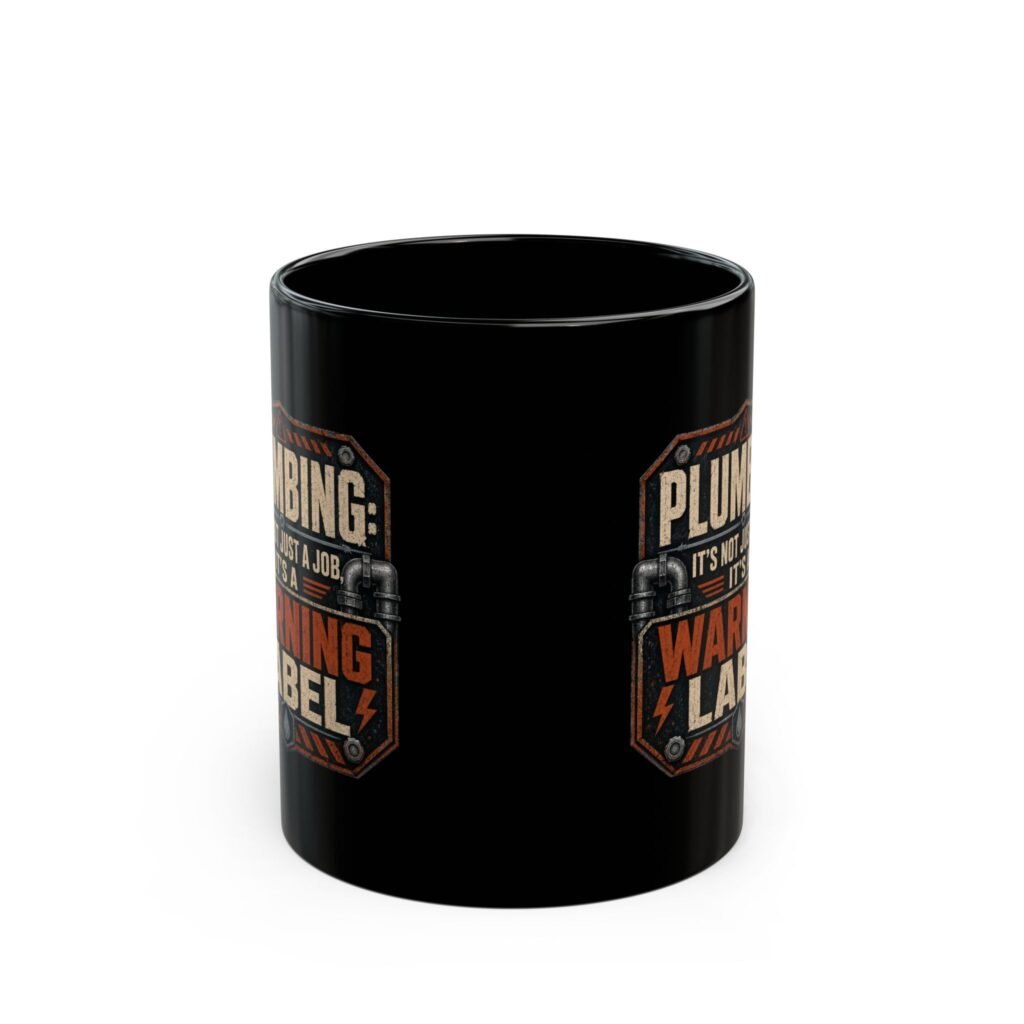 Plumbing Warning Label Mug — Funny Plumber Coffee Cup (11oz / 15oz)