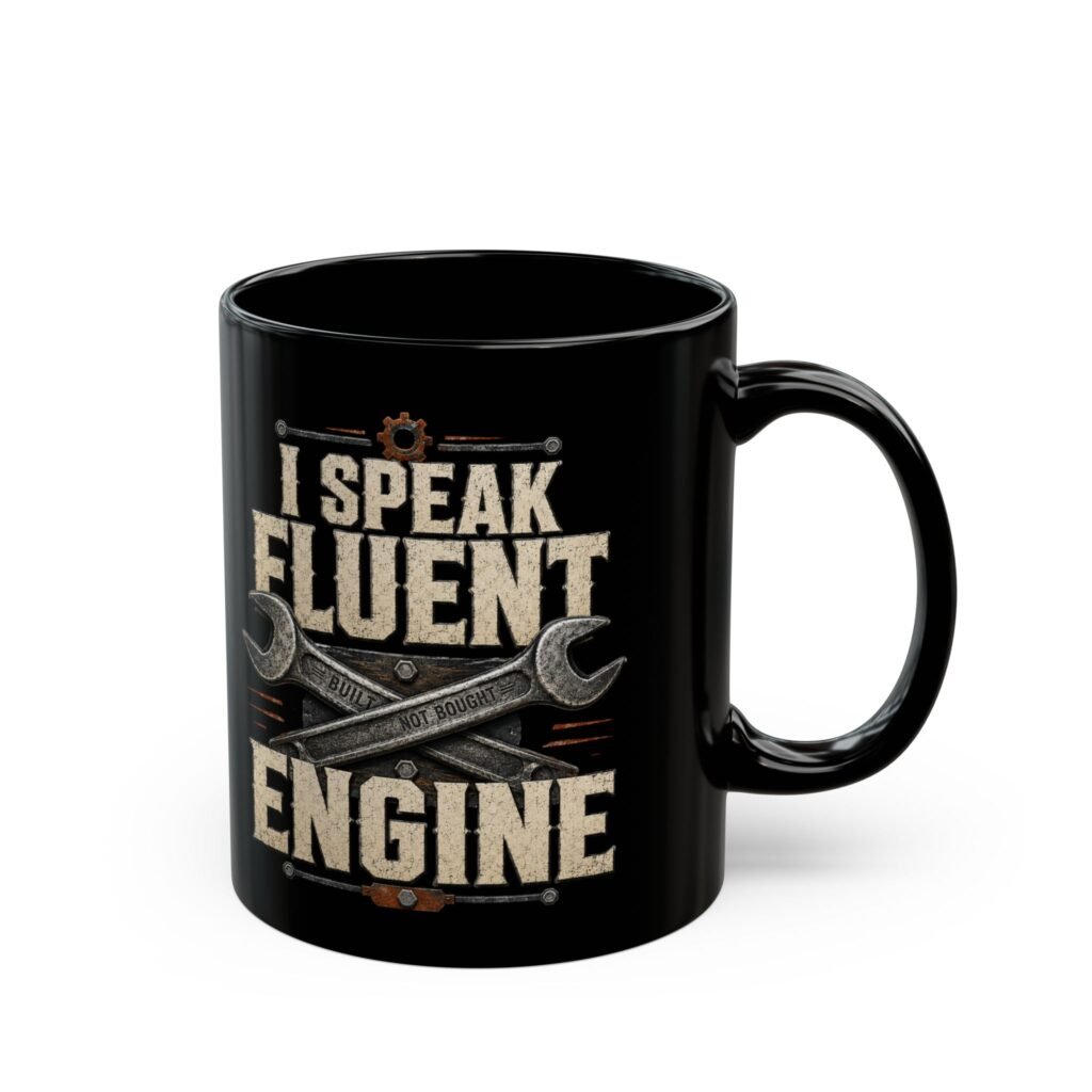 I Speak Fluent Engine Black Mug — Mechanic Coffee Cup (11oz/15oz)