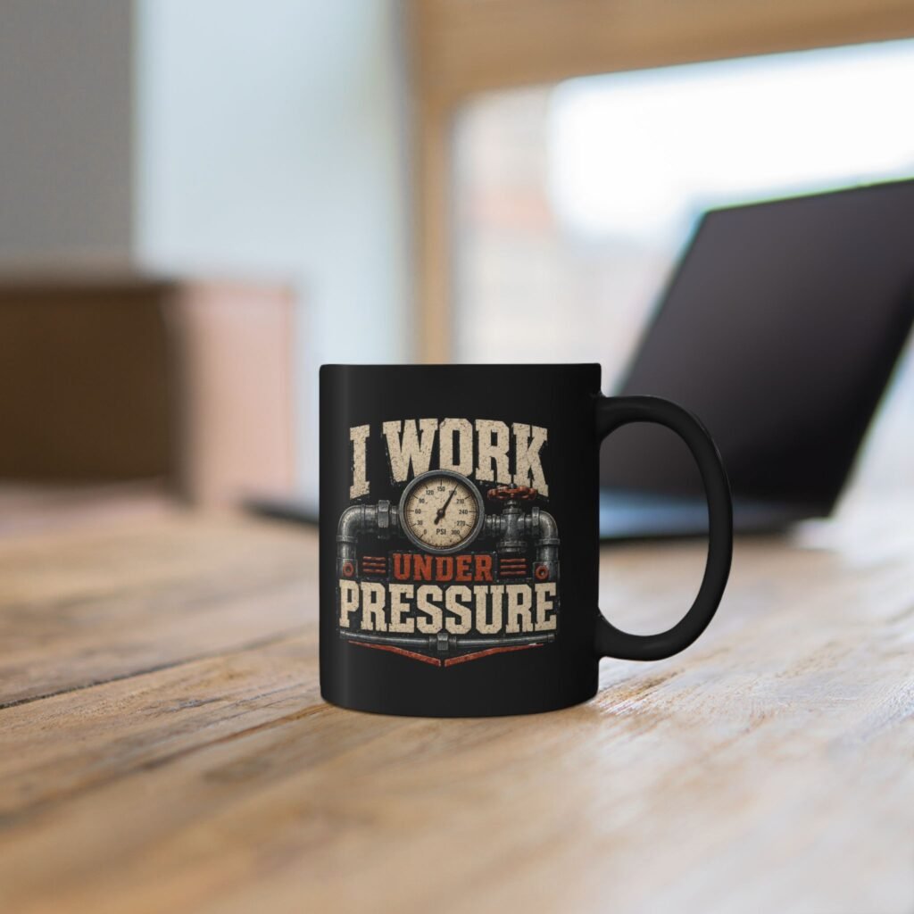 I Work Under Pressure Mug – Vintage Industrial Gauge Humorous Plumber's Coffee Cup (11oz/15oz)