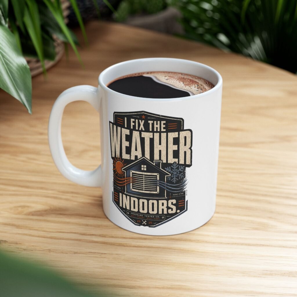 HVAC Technician Mug — "I Fix The Weather Indoors" Ceramic Coffee Cup (11oz/15oz)