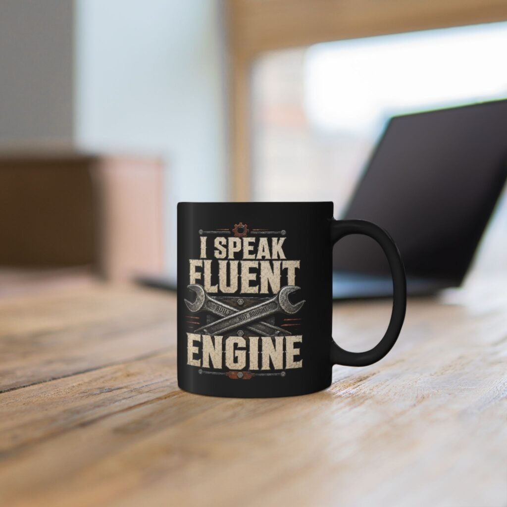 I Speak Fluent Engine Black Mug — Mechanic Coffee Cup (11oz/15oz)