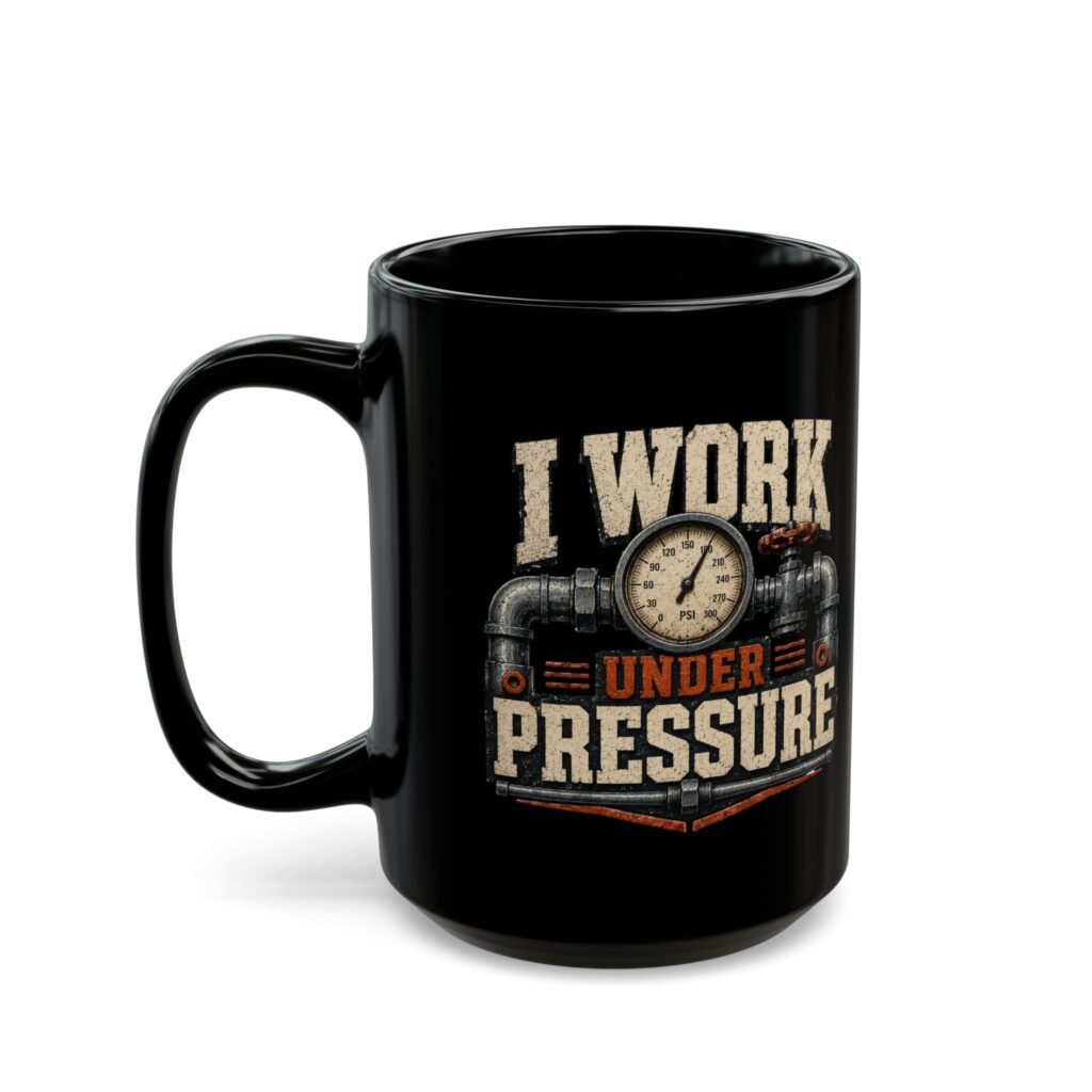 I Work Under Pressure Mug – Vintage Industrial Gauge Humorous Plumber's Coffee Cup (11oz/15oz)