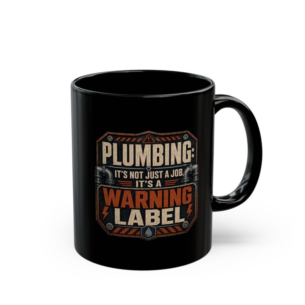Plumbing Warning Label Mug — Funny Plumber Coffee Cup (11oz / 15oz)