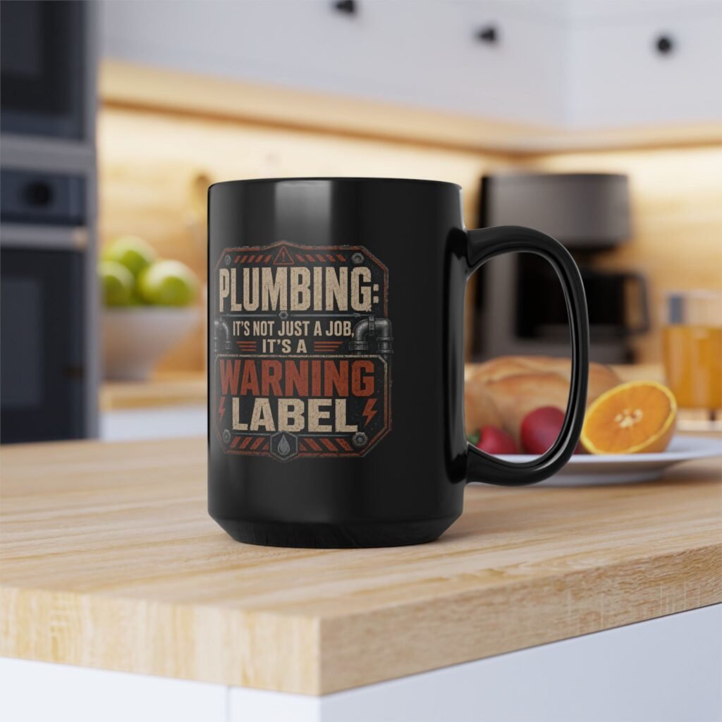 Plumbing Warning Label Mug — Funny Plumber Coffee Cup (11oz / 15oz)