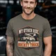 Bucket Truck T-Shirt - “My Other Ride Is A Bucket Truck” Utility Crew/Electrician Tee — army t-shirt, model photo | Pressure Tested Co