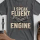 I Speak Fluent Engine T-Shirt — Mechanic Wrench Vintage Auto Repair Tee — asphalt — Flat-lay I Speak Fluent Engine T-Shirt — Mechanic Wrench Vintage Auto Repair Tee — asphalt t-shirt, flat-lay product photo | Pressure Tested Co