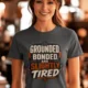 Grounded, Bonded and Slightly Tired Graphic Tee — Funny Electrical Worker Shirt — asphalt t-shirt, model photo | Pressure Tested Co