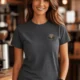 Wrench First Tee — "Wrench First, Questions Later" Mechanic Skull T-Shirt — asphalt t-shirt, model photo | Pressure Tested Co