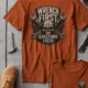 Wrench First Tee — "Wrench First, Questions Later" Mechanic Skull T-Shirt — autumn t-shirt, flat-lay product photo | Pressure Tested Co
