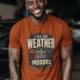 Funny HVAC Technician Tee - “I Fix The Weather Indoors.” Cooling/Furnace Shop Work Shirt — autumn — Model Funny HVAC Technician Tee - “I Fix The Weather Indoors.” Cooling/Furnace Shop Work Shirt — autumn t-shirt, model photo | Pressure Tested Co