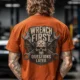 Wrench First Tee — "Wrench First, Questions Later" Mechanic Skull T-Shirt — autumn t-shirt, model photo | Pressure Tested Co