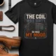 HVAC Technician Tee — “THE COIL WAS DIRTY. SO WAS MY MOOD.” — black — Flat-lay HVAC Technician Tee — “THE COIL WAS DIRTY. SO WAS MY MOOD.” — black t-shirt, flat-lay product photo | Pressure Tested Co