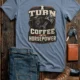 Mechanic Technician T-Shirt — "I Turn Coffee Into Horsepower" Vintage Work Shirt — blue-jean — Flat-lay Mechanic Technician T-Shirt — "I Turn Coffee Into Horsepower" Vintage Work Shirt — blue-jean t-shirt, flat-lay product photo | Pressure Tested Co