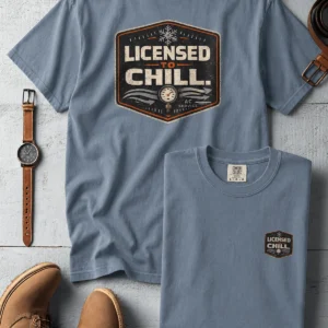 Funny HVAC Tee - "Licensed To Chill" HVAC Technician T-Shirt — blue-jean t-shirt, flat-lay product photo | Pressure Tested Co