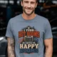 HVAC Technician T-Shirt — "I Turn Hot Rooms Into Happy Rooms" Vintage HVAC Shirt — blue-jean — Model HVAC Technician T-Shirt — "I Turn Hot Rooms Into Happy Rooms" Vintage HVAC Shirt — blue-jean t-shirt, model photo | Pressure Tested Co