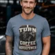 Mechanic Technician T-Shirt — "I Turn Coffee Into Horsepower" Vintage Work Shirt — blue-jean — Model Mechanic Technician T-Shirt — "I Turn Coffee Into Horsepower" Vintage Work Shirt — blue-jean t-shirt, model photo | Pressure Tested Co