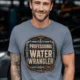 Funny Plumber Tee - "Professional Water Wrangler" Rustic Rope Graphic T-Shirt — blue-jean t-shirt, model photo | Pressure Tested Co