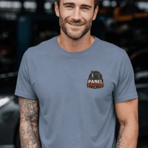 Funny Electrician Tee - "Panel Whisperer" Electrical Worker T-Shirt — blue-jean t-shirt, model photo | Pressure Tested Co