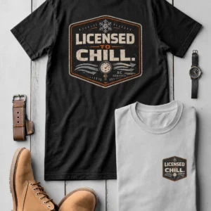 Funny HVAC Tee - "Licensed To Chill" HVAC Technician T-Shirt — blue-spruce t-shirt, flat-lay product photo | Pressure Tested Co