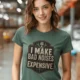 Funny Mechanic Tee - "I Make Bad Noises Expensive" Technician Worker/ Mechanic / Gearhead Tee — blue-spruce t-shirt, model photo | Pressure Tested Co