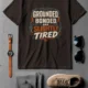 Grounded, Bonded and Slightly Tired Graphic Tee — Funny Electrical Worker Shirt — brown t-shirt, flat-lay product photo | Pressure Tested Co