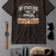 Bucket Truck T-Shirt - “My Other Ride Is A Bucket Truck” Utility Crew/Electrician Tee — brown t-shirt, flat-lay product photo | Pressure Tested Co