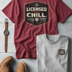 Funny HVAC Tee - "Licensed To Chill" HVAC Technician T-Shirt — chili t-shirt, flat-lay product photo | Pressure Tested Co