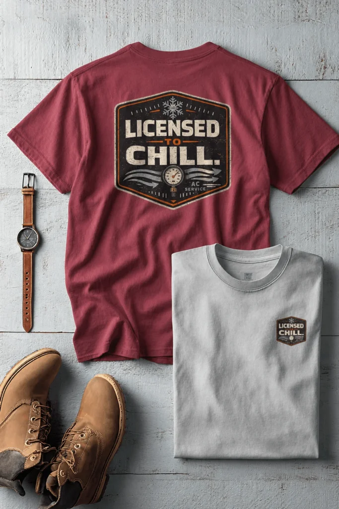 Funny HVAC Tee - "Licensed To Chill" HVAC Technician T-Shirt — chili t-shirt, flat-lay product photo | Pressure Tested Co