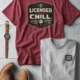Funny HVAC Tee - "Licensed To Chill" HVAC Technician T-Shirt — chili t-shirt, flat-lay product photo | Pressure Tested Co