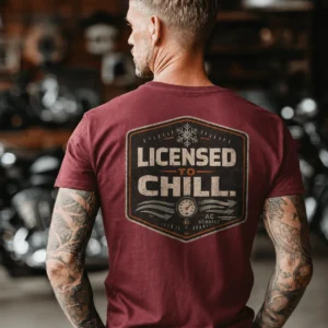 Funny HVAC Tee - "Licensed To Chill" HVAC Technician T-Shirt — chili t-shirt, model photo | Pressure Tested Co