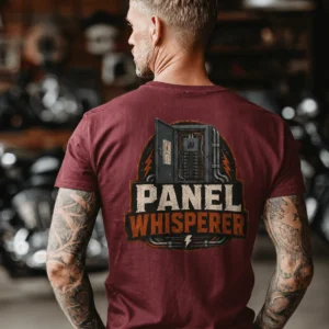 Funny Electrician Tee - "Panel Whisperer" Electrical Worker T-Shirt — chili t-shirt, model photo | Pressure Tested Co