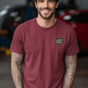 Funny HVAC Tee - "Licensed To Chill" HVAC Technician T-Shirt — chili t-shirt, model photo | Pressure Tested Co