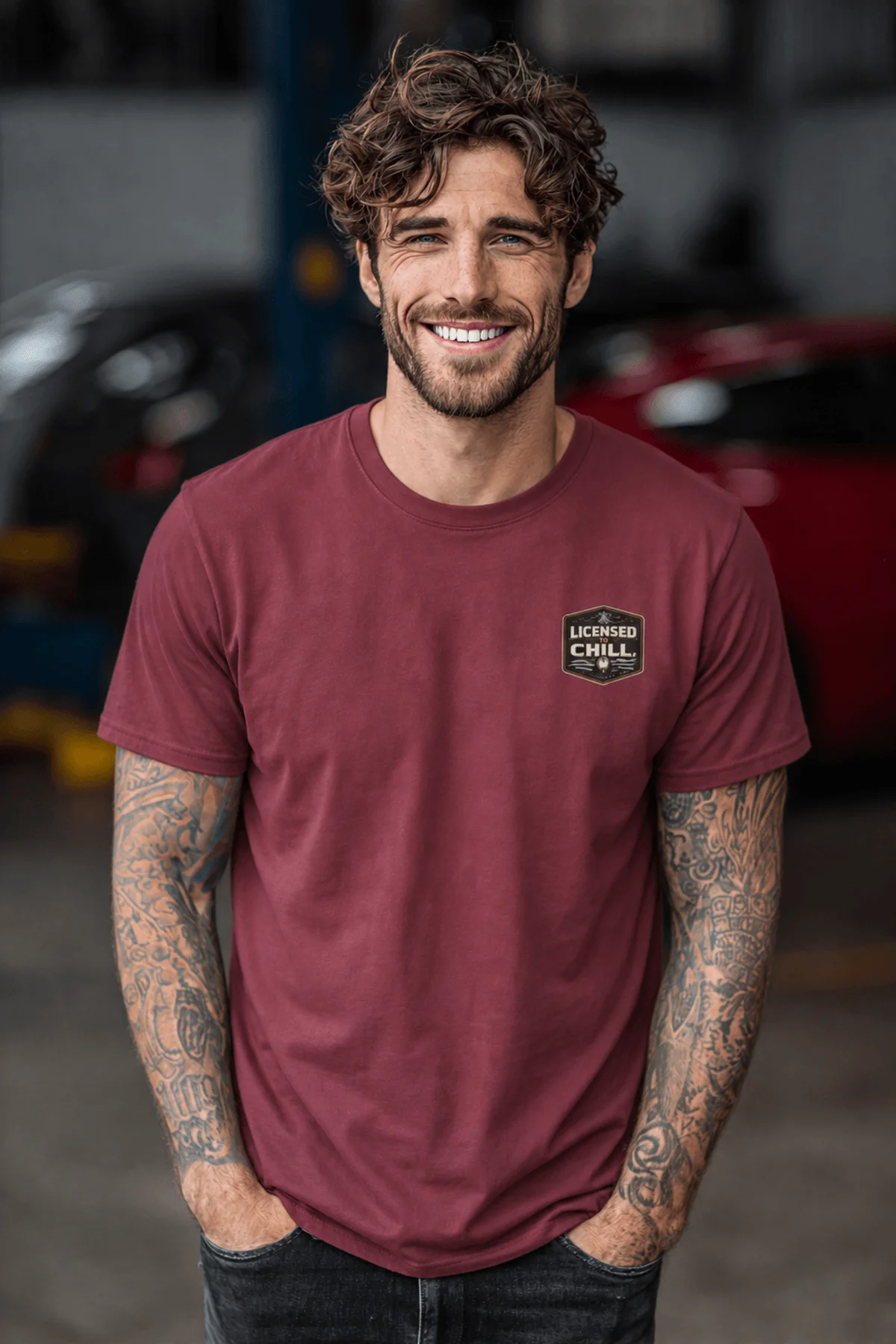 Funny HVAC Tee - "Licensed To Chill" HVAC Technician T-Shirt — chili t-shirt, model photo | Pressure Tested Co