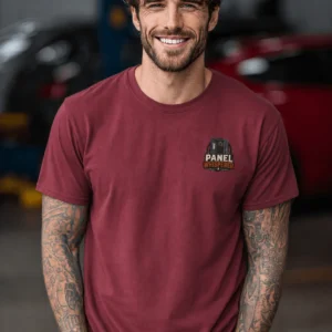 Funny Electrician Tee - "Panel Whisperer" Electrical Worker T-Shirt — chili t-shirt, model photo | Pressure Tested Co