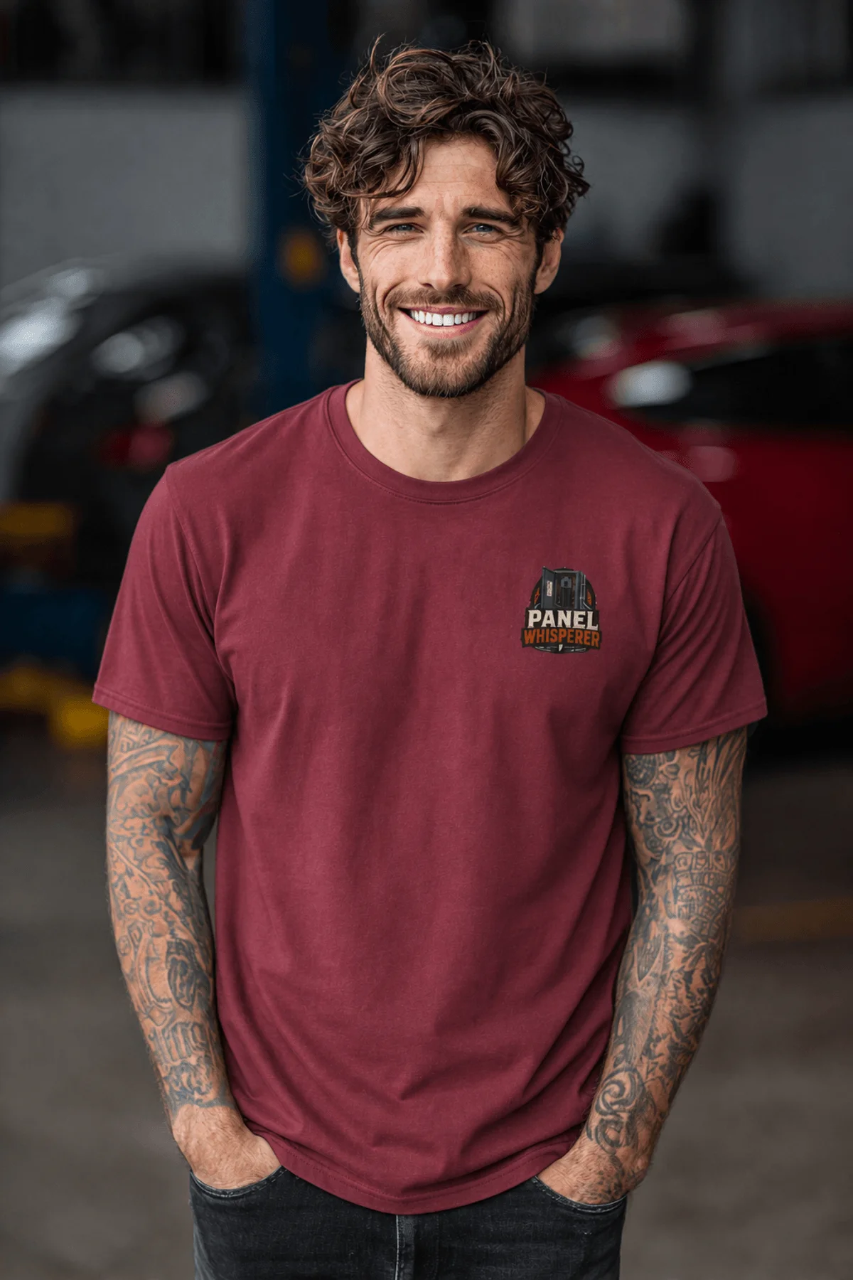 Funny Electrician Tee - "Panel Whisperer" Electrical Worker T-Shirt — chili t-shirt, model photo | Pressure Tested Co