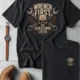 Wrench First Tee — "Wrench First, Questions Later" Mechanic Skull T-Shirt — dark-grey t-shirt, flat-lay product photo | Pressure Tested Co