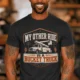 Bucket Truck T-Shirt - “My Other Ride Is A Bucket Truck” Utility Crew/Electrician Tee — dark-grey t-shirt, model photo | Pressure Tested Co