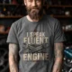 I Speak Fluent Engine T-Shirt — Mechanic Wrench Vintage Auto Repair Tee — deep-heather — Model I Speak Fluent Engine T-Shirt — Mechanic Wrench Vintage Auto Repair Tee — deep-heather t-shirt, model photo | Pressure Tested Co