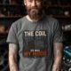 HVAC Technician Tee — “THE COIL WAS DIRTY. SO WAS MY MOOD.” — deep-heather — Model HVAC Technician Tee — “THE COIL WAS DIRTY. SO WAS MY MOOD.” — deep-heather t-shirt, model photo | Pressure Tested Co