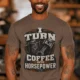 Mechanic Technician T-Shirt — "I Turn Coffee Into Horsepower" Vintage Work Shirt — espresso — Model Mechanic Technician T-Shirt — "I Turn Coffee Into Horsepower" Vintage Work Shirt — espresso t-shirt, model photo | Pressure Tested Co