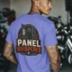 Funny Electrician Tee - "Panel Whisperer" Electrical Worker T-Shirt — flo-blue t-shirt, model photo | Pressure Tested Co