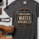Funny Plumber Tee - "Professional Water Wrangler" Rustic Rope Graphic T-Shirt — graphite t-shirt, flat-lay product photo | Pressure Tested Co