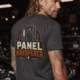 Funny Electrician Tee - "Panel Whisperer" Electrical Worker T-Shirt — graphite t-shirt, model photo | Pressure Tested Co