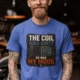 HVAC Technician Tee — “THE COIL WAS DIRTY. SO WAS MY MOOD.” — heather-columbia-blue — Model HVAC Technician Tee — “THE COIL WAS DIRTY. SO WAS MY MOOD.” — heather-columbia-blue t-shirt, model photo | Pressure Tested Co