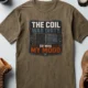 HVAC Technician Tee — “THE COIL WAS DIRTY. SO WAS MY MOOD.” — heather-olive — Flat-lay HVAC Technician Tee — “THE COIL WAS DIRTY. SO WAS MY MOOD.” — heather-olive t-shirt, flat-lay product photo | Pressure Tested Co