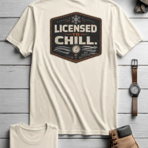 Funny HVAC Tee - "Licensed To Chill" HVAC Technician T-Shirt — ivory t-shirt, flat-lay product photo | Pressure Tested Co