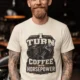 Mechanic Technician T-Shirt — "I Turn Coffee Into Horsepower" Vintage Work Shirt — ivory — Model Mechanic Technician T-Shirt — "I Turn Coffee Into Horsepower" Vintage Work Shirt — ivory t-shirt, model photo | Pressure Tested Co